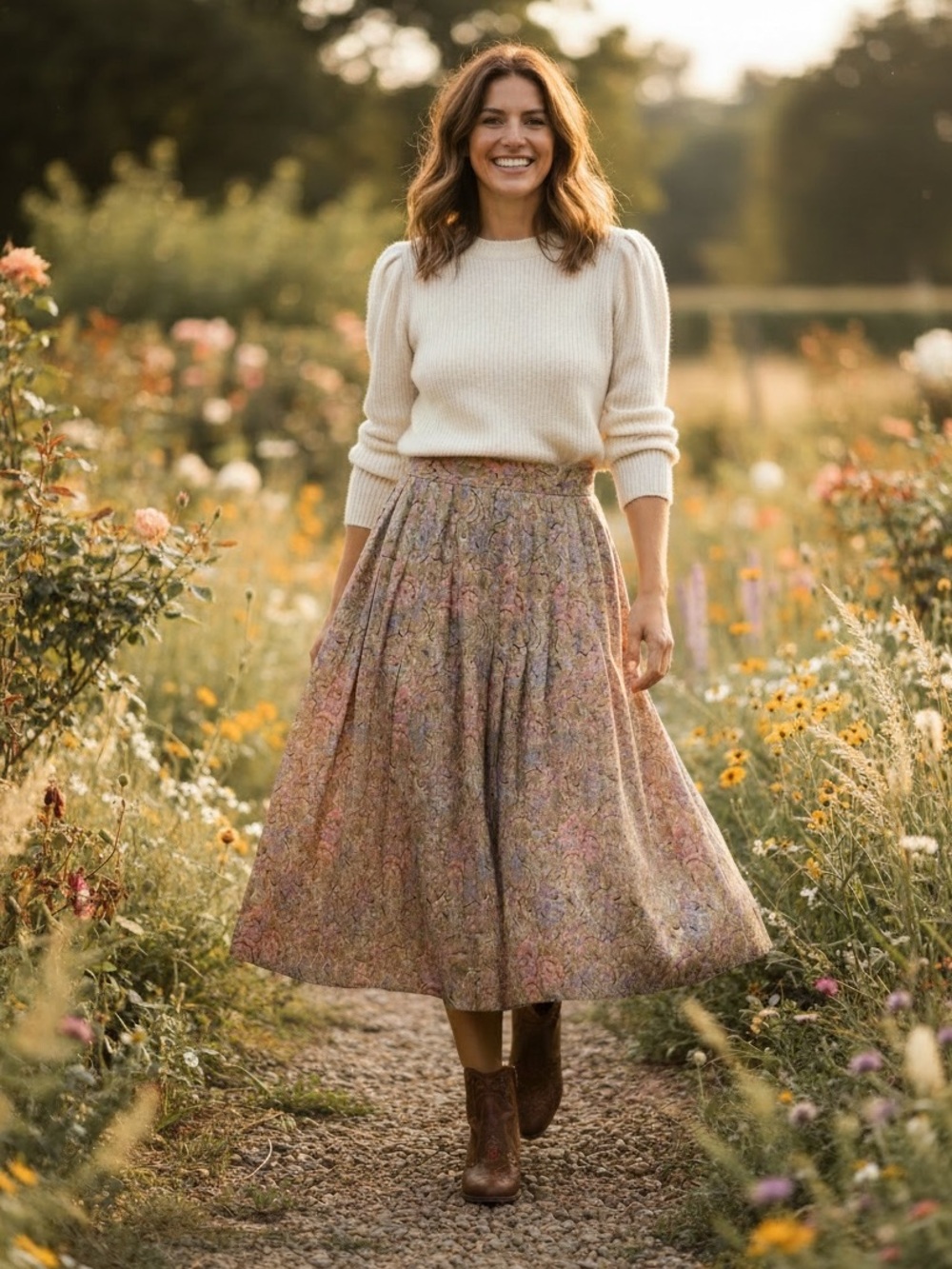 Vintage Handmade Tapestry Paisley Pleated Skirt High Waisted Midi OOAK - L